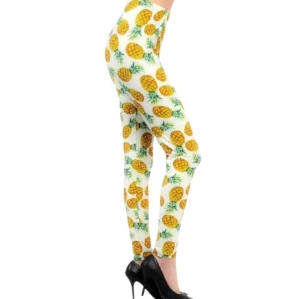 White with Pineapple Print Butter Soft Peachskin Full Leggings